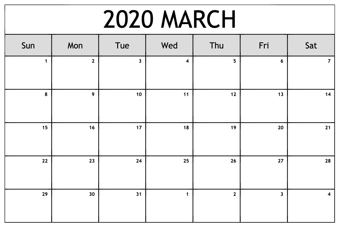 2020 Blank Calendar