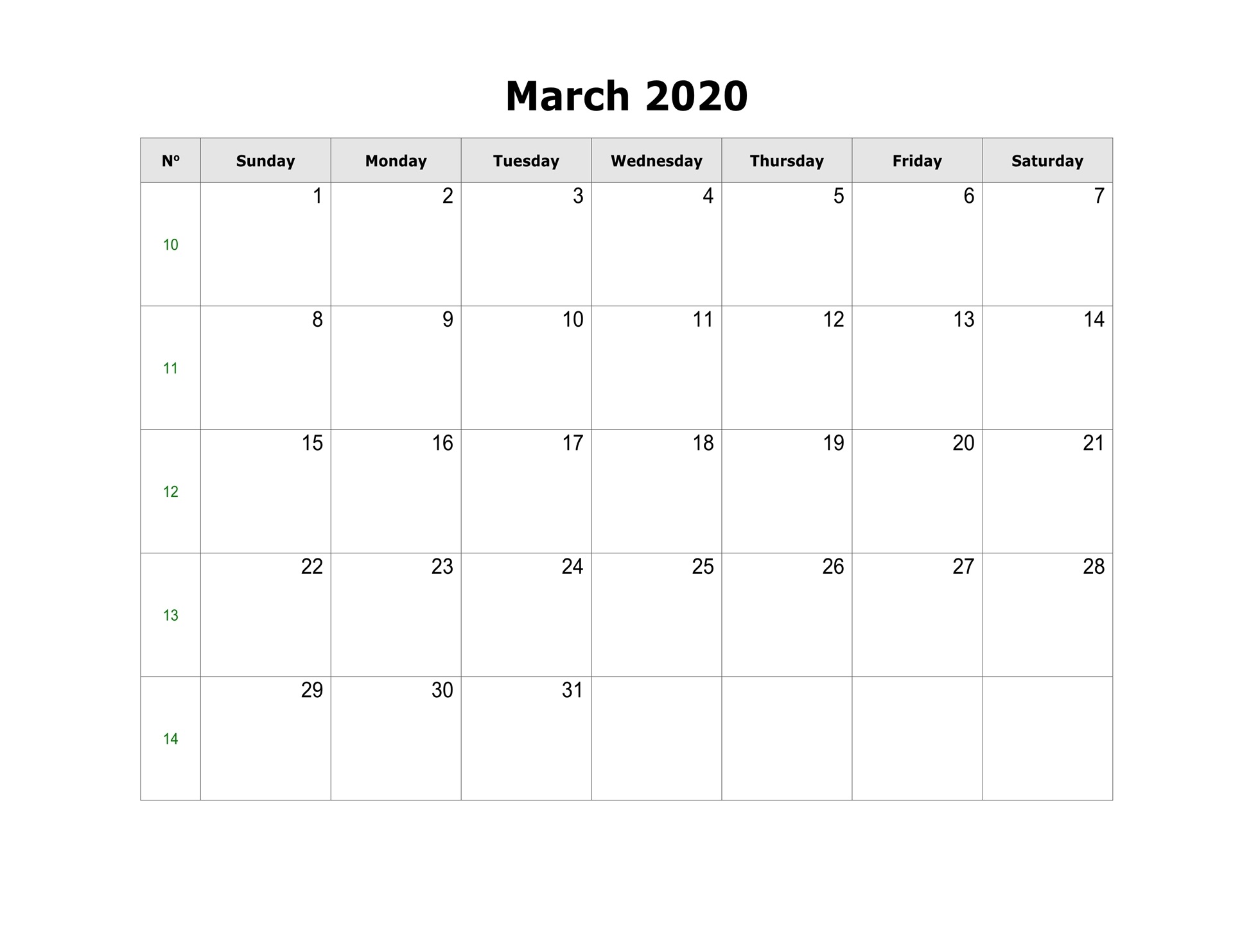 2020 Blank Calendar