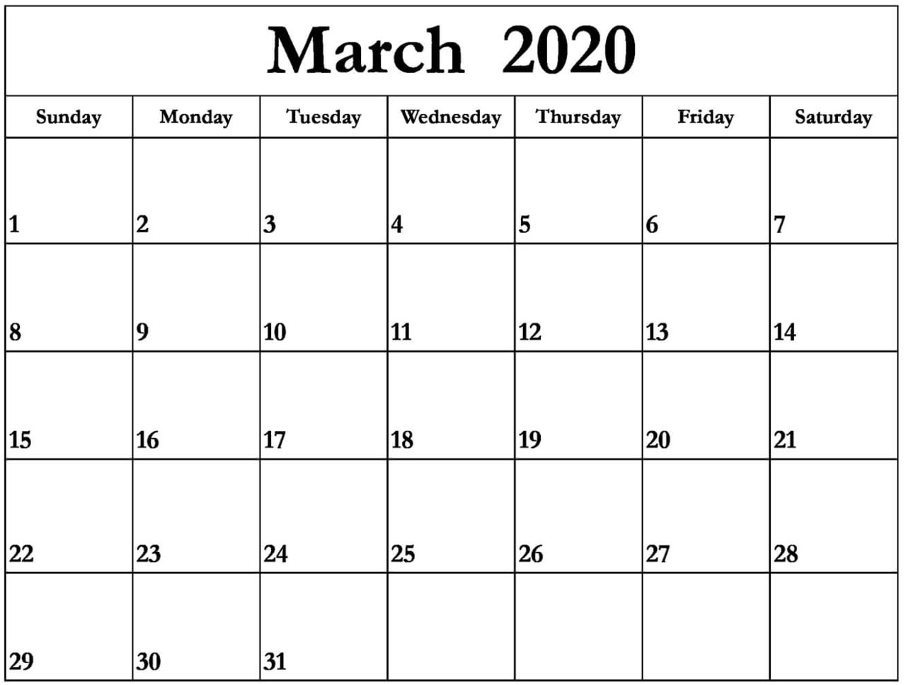 2020 Blank Calendar