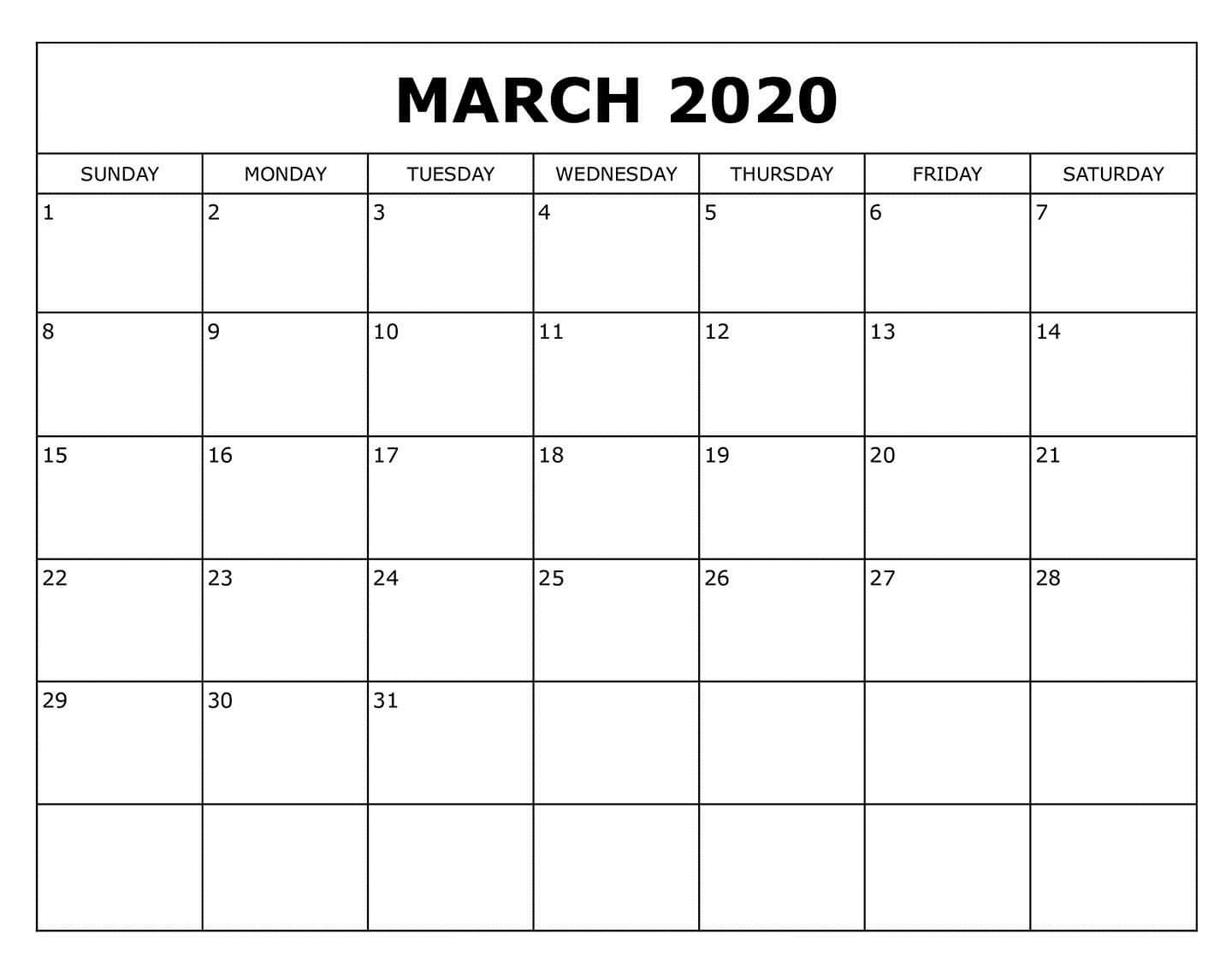 2020 Blank Calendar