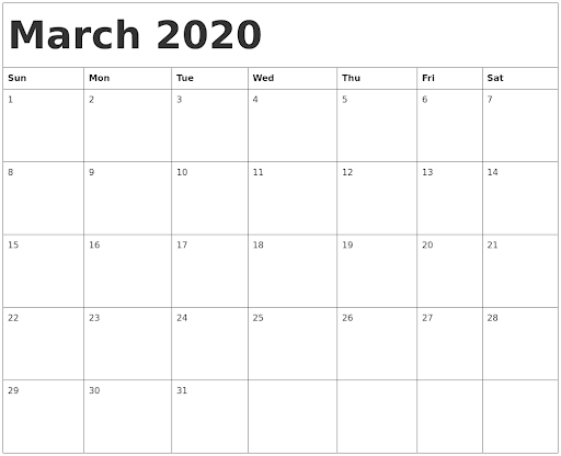 2020 Blank Calendar