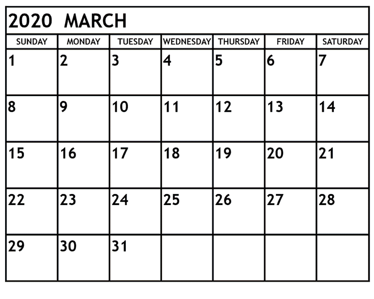 2020 Blank Calendar