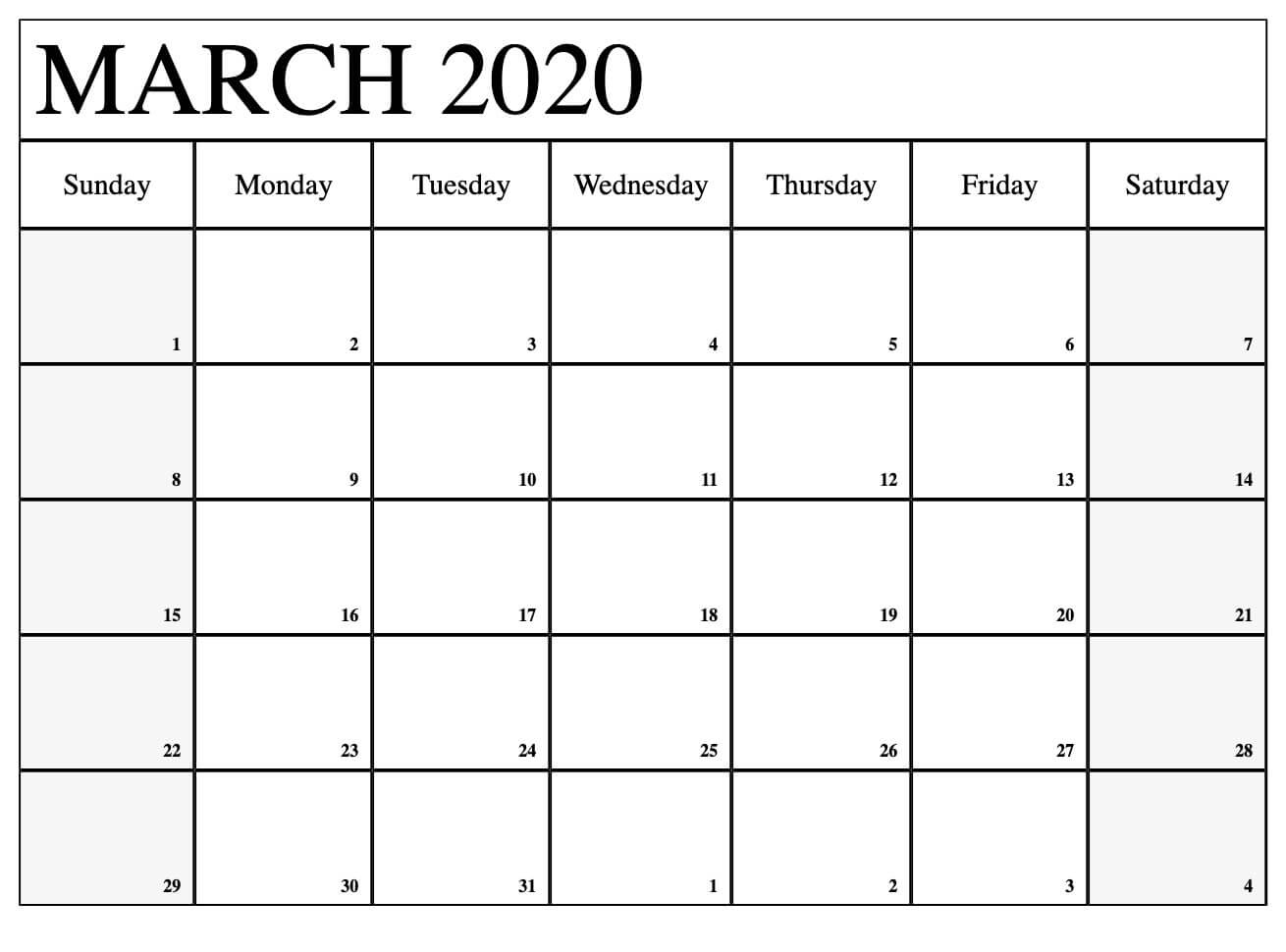 2020 Blank Calendar