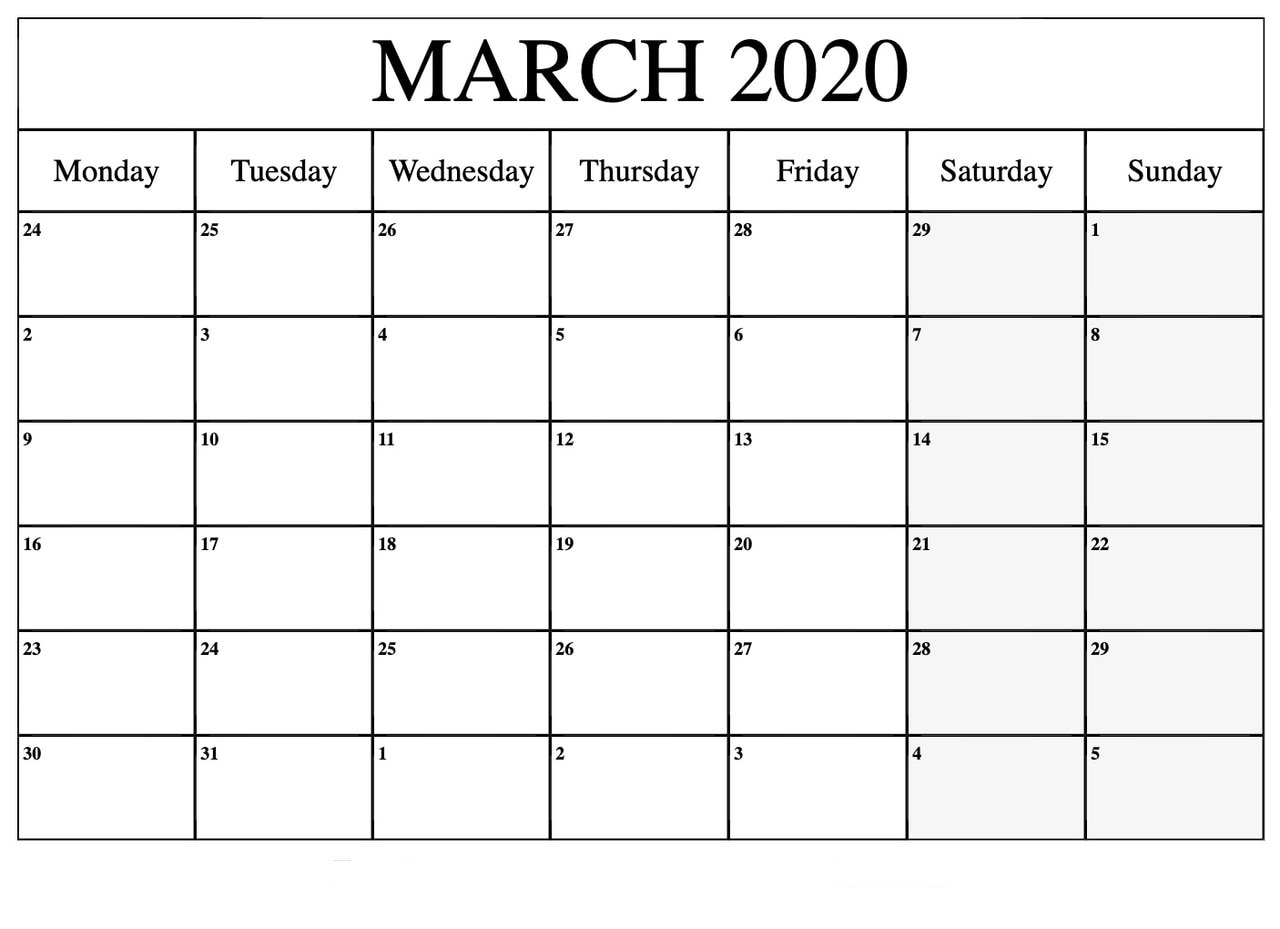 2020 Blank Calendar