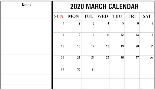 2020 Blank Calendar