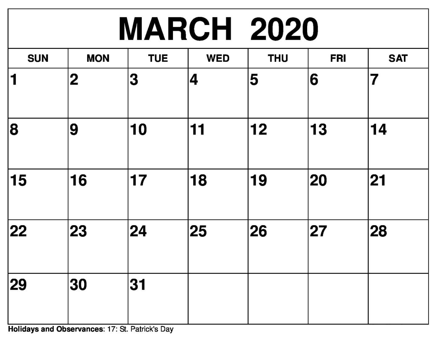 2020 Blank Calendar