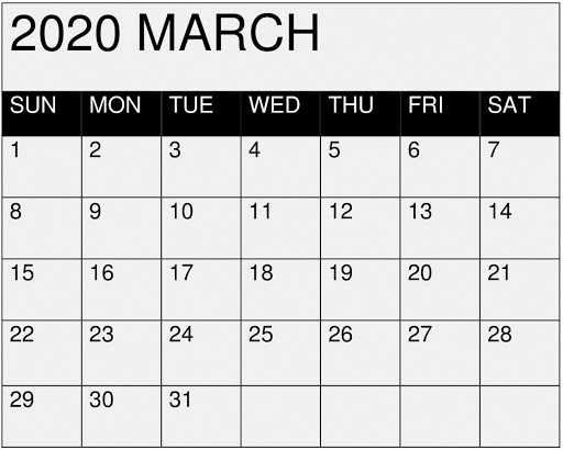 2020 Printable Calendar