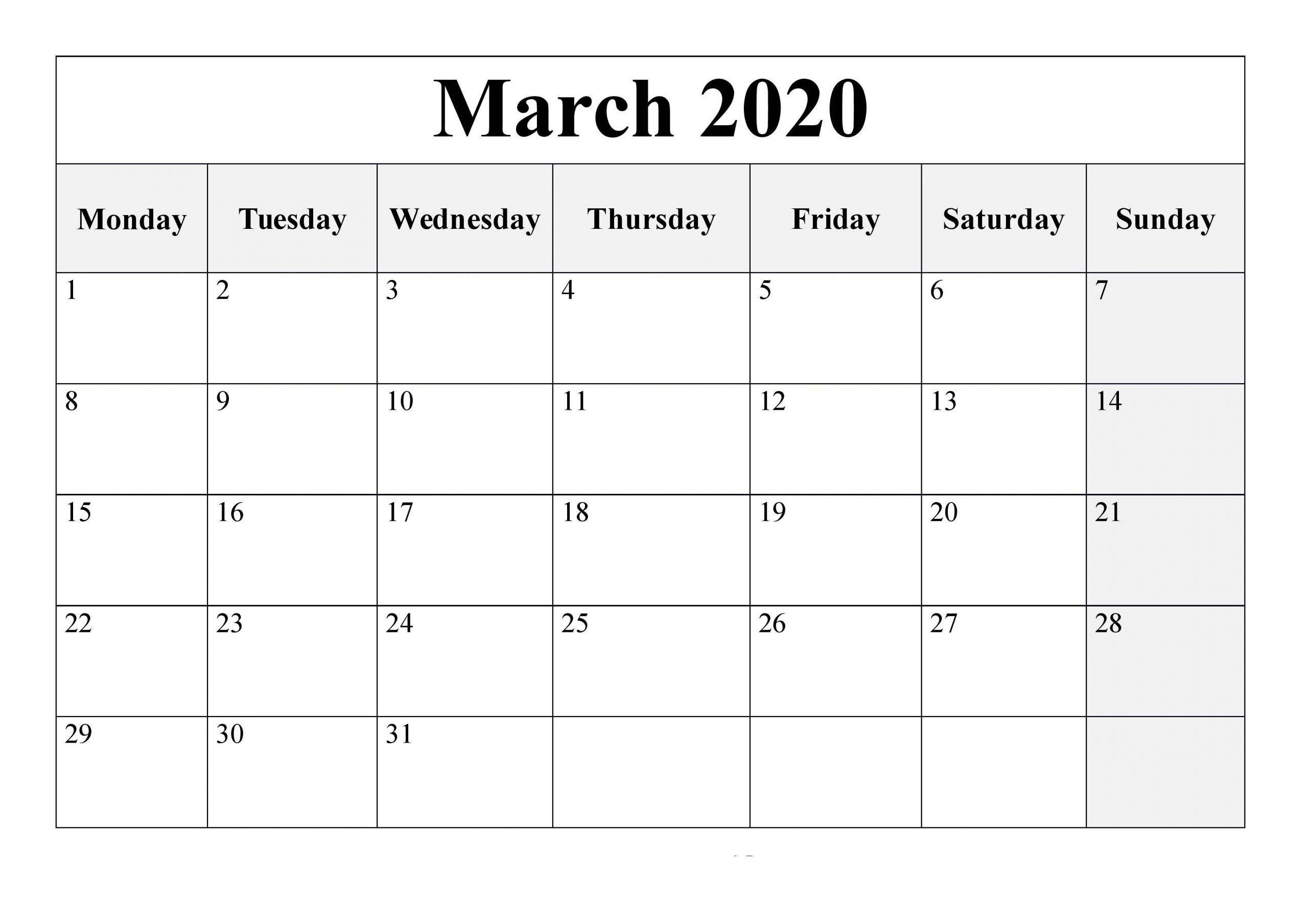 2020 Printable Calendar