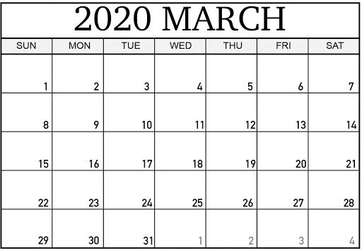 2020 Printable Calendar