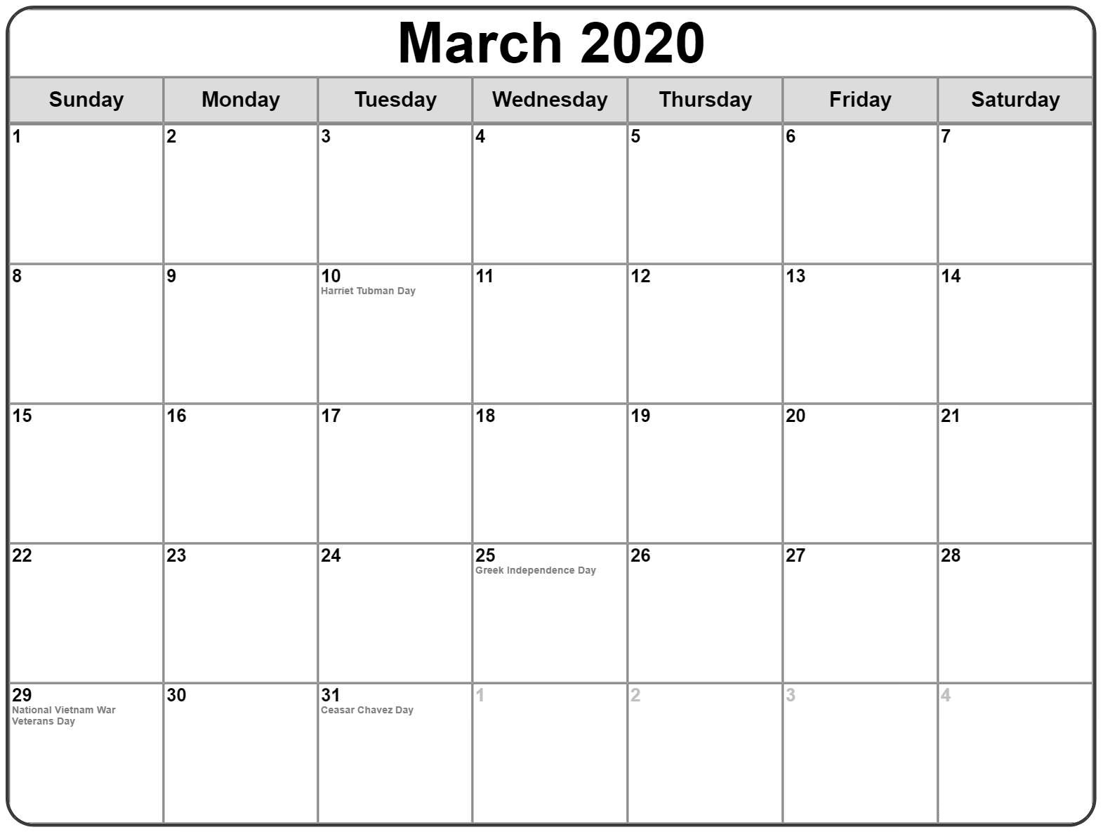 Blank Calendar 2020