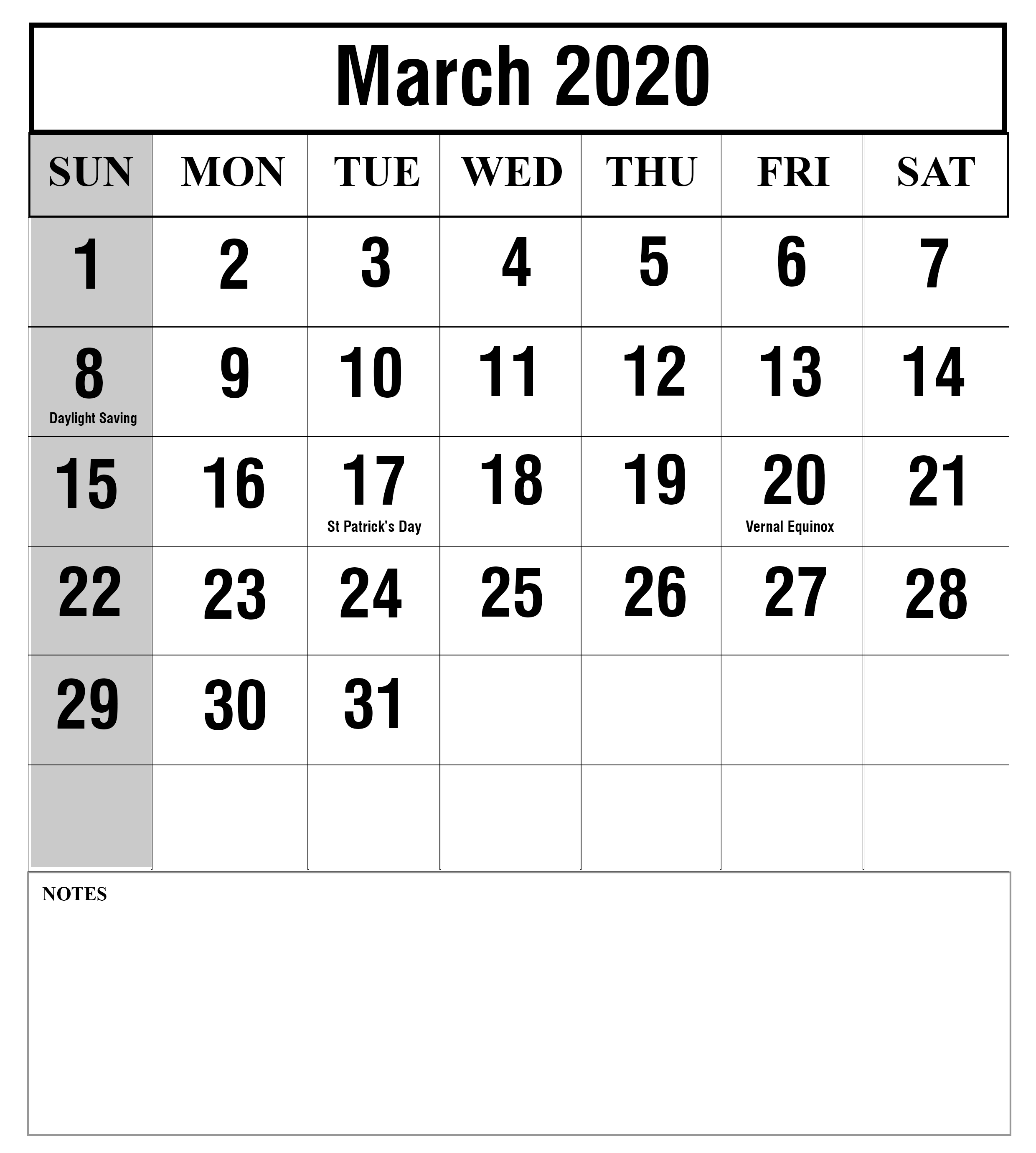 Blank Calendar 2020