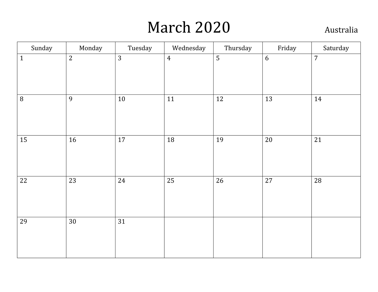 Blank Calendar 2020