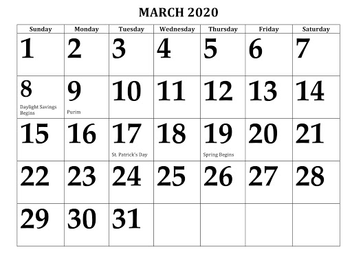 Blank Calendar 2020