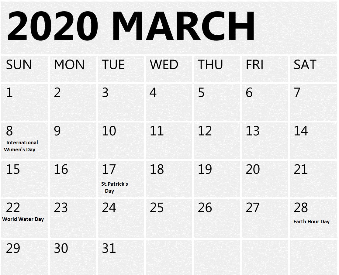 Blank Calendar 2020