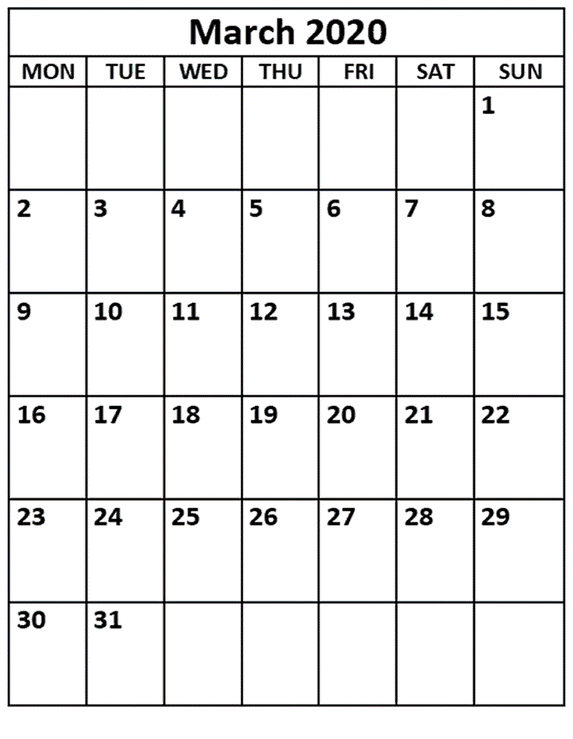 2020 Blank Calendar