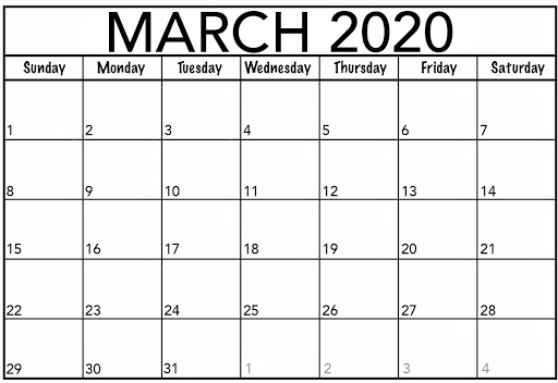 2020 Blank Calendar