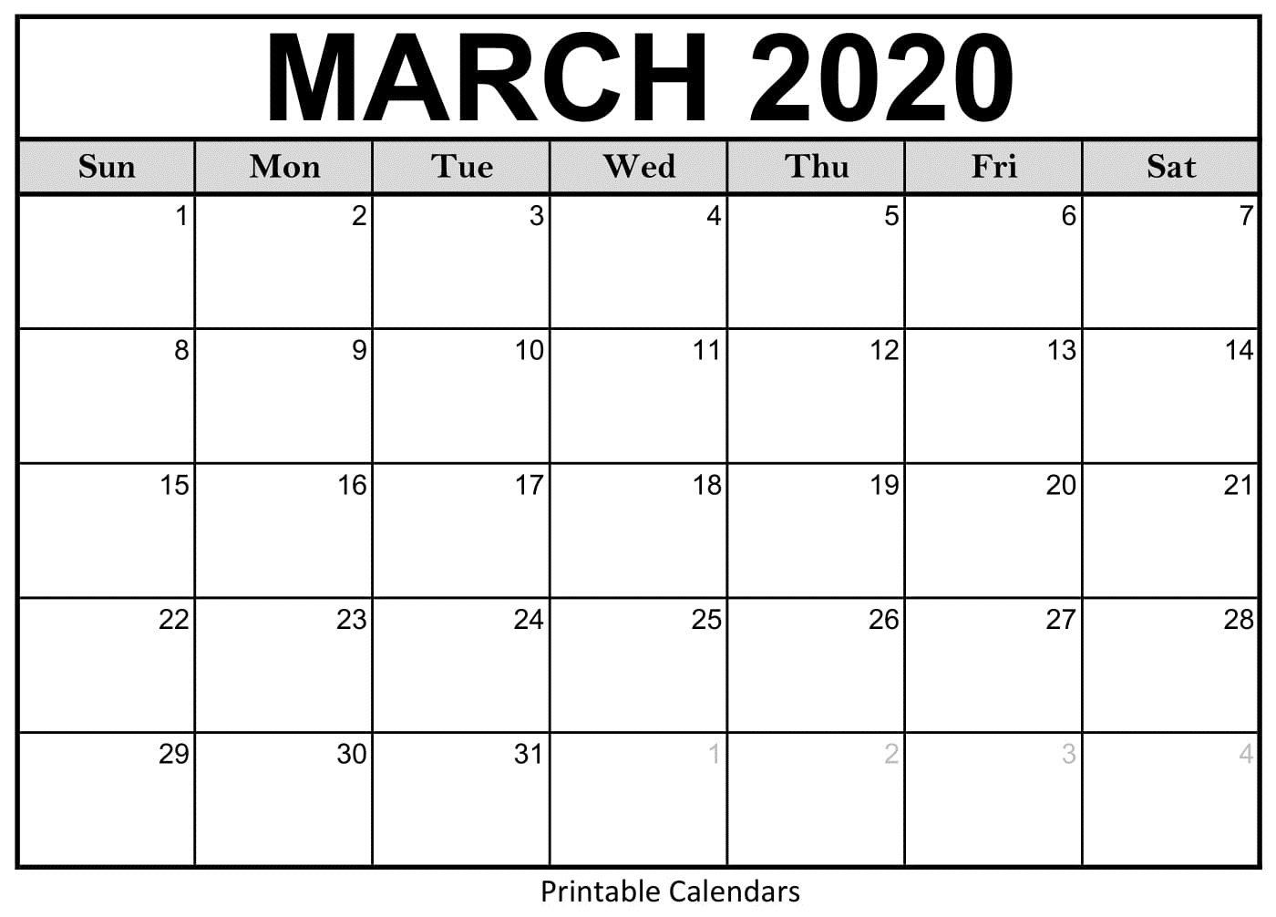 2020 Blank Calendar