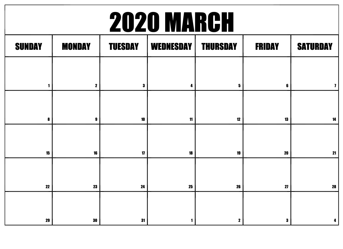 2020 Blank Calendar