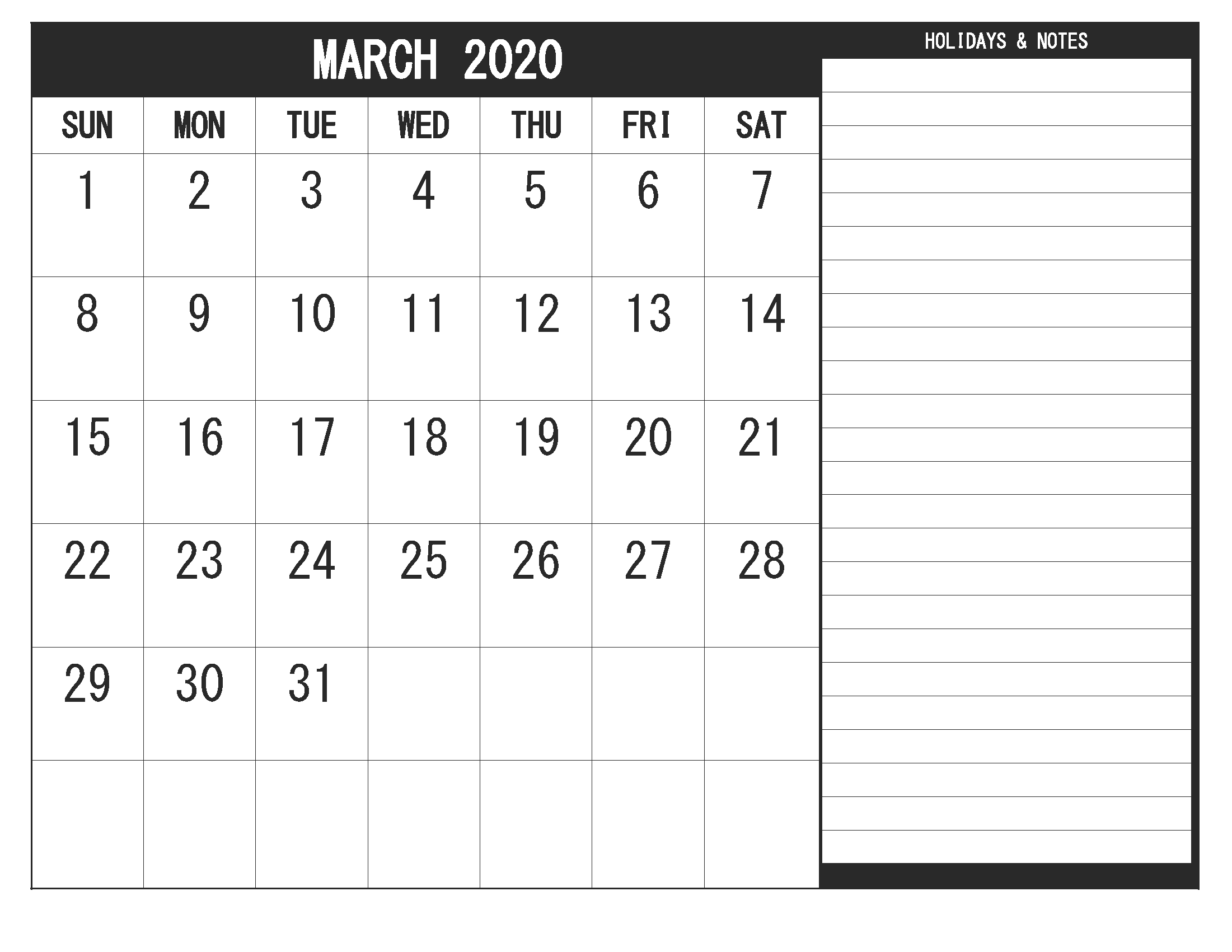 2020 Blank Calendar