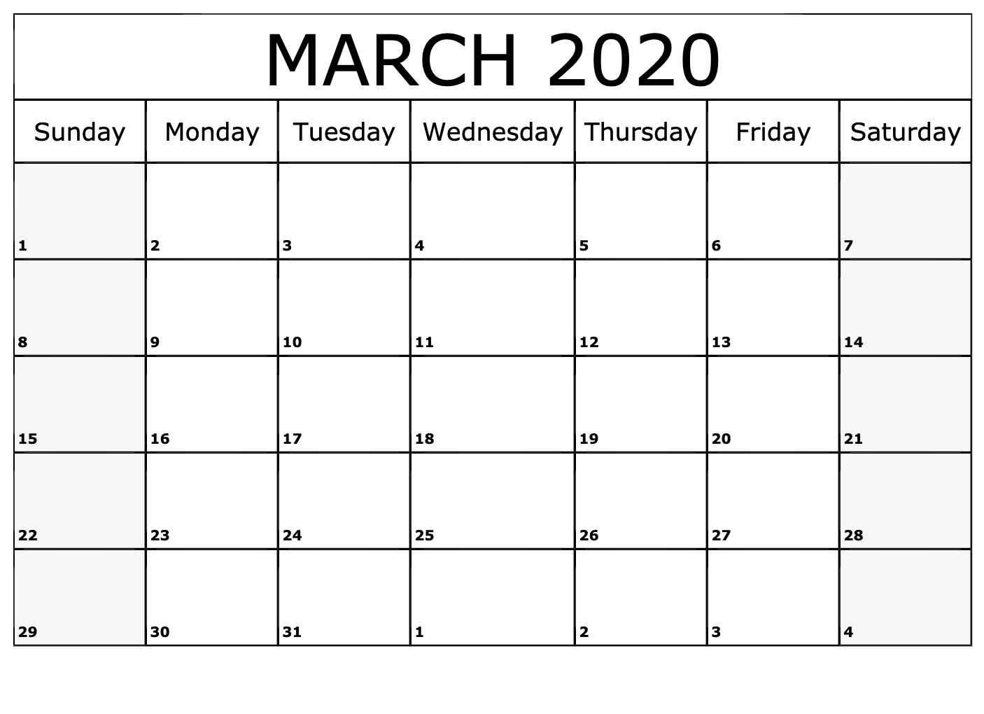 2020 Printable Calendar