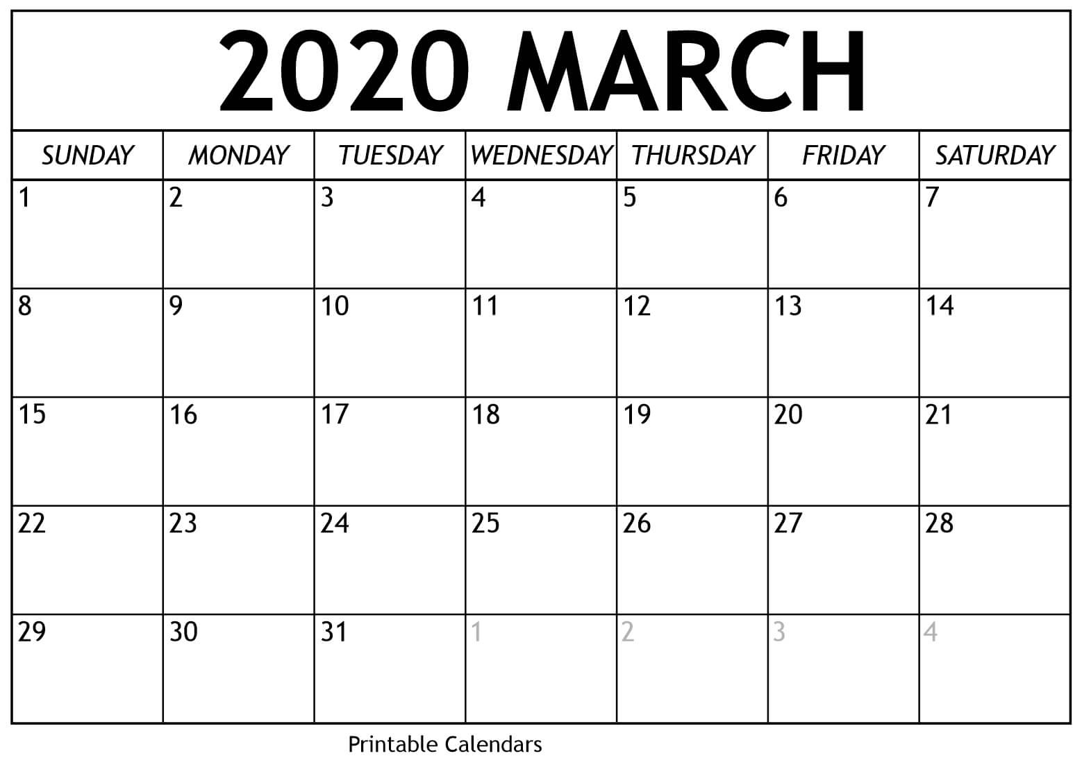 2020 Blank Calendar