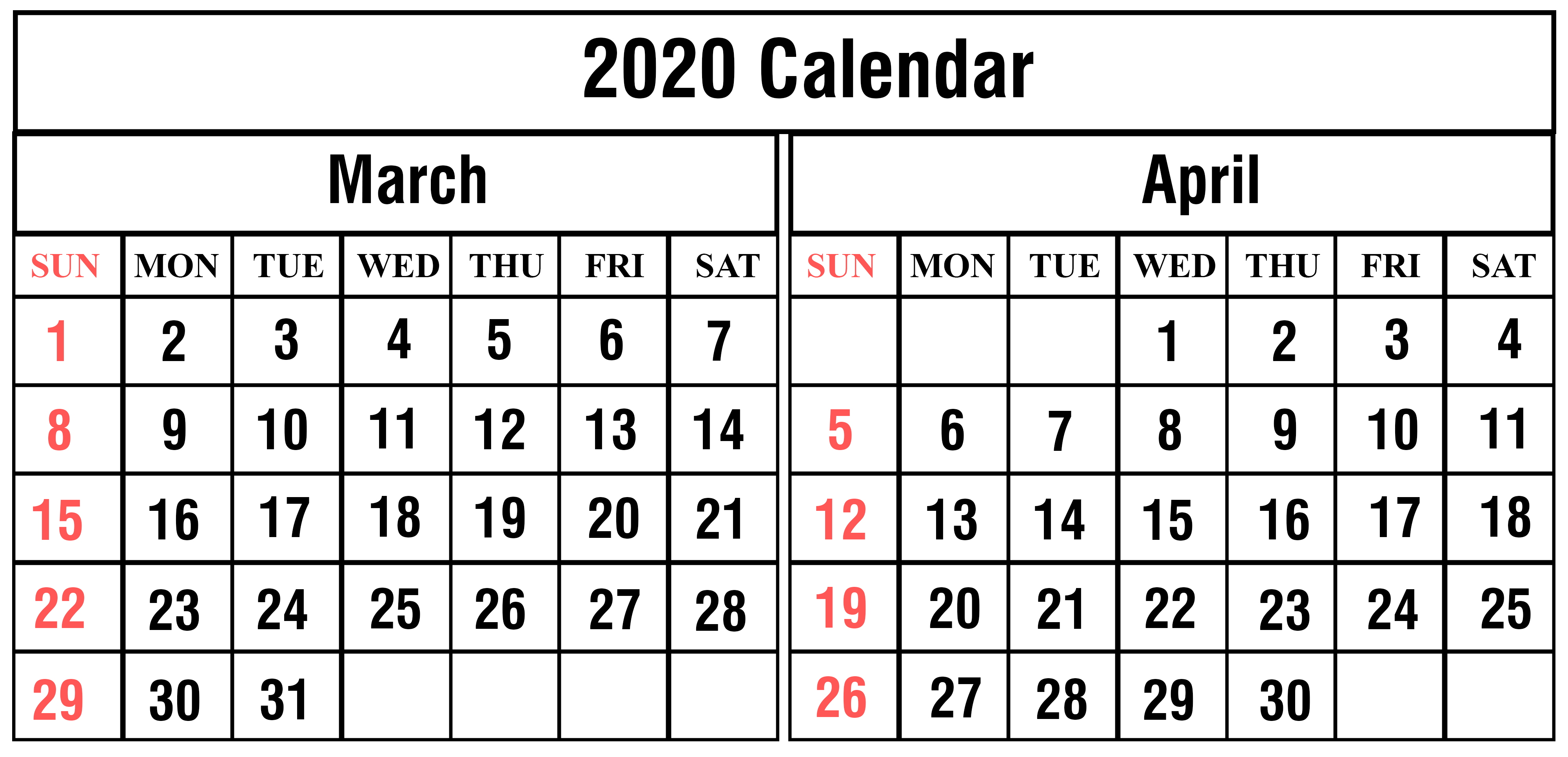 2020 Blank Calendar