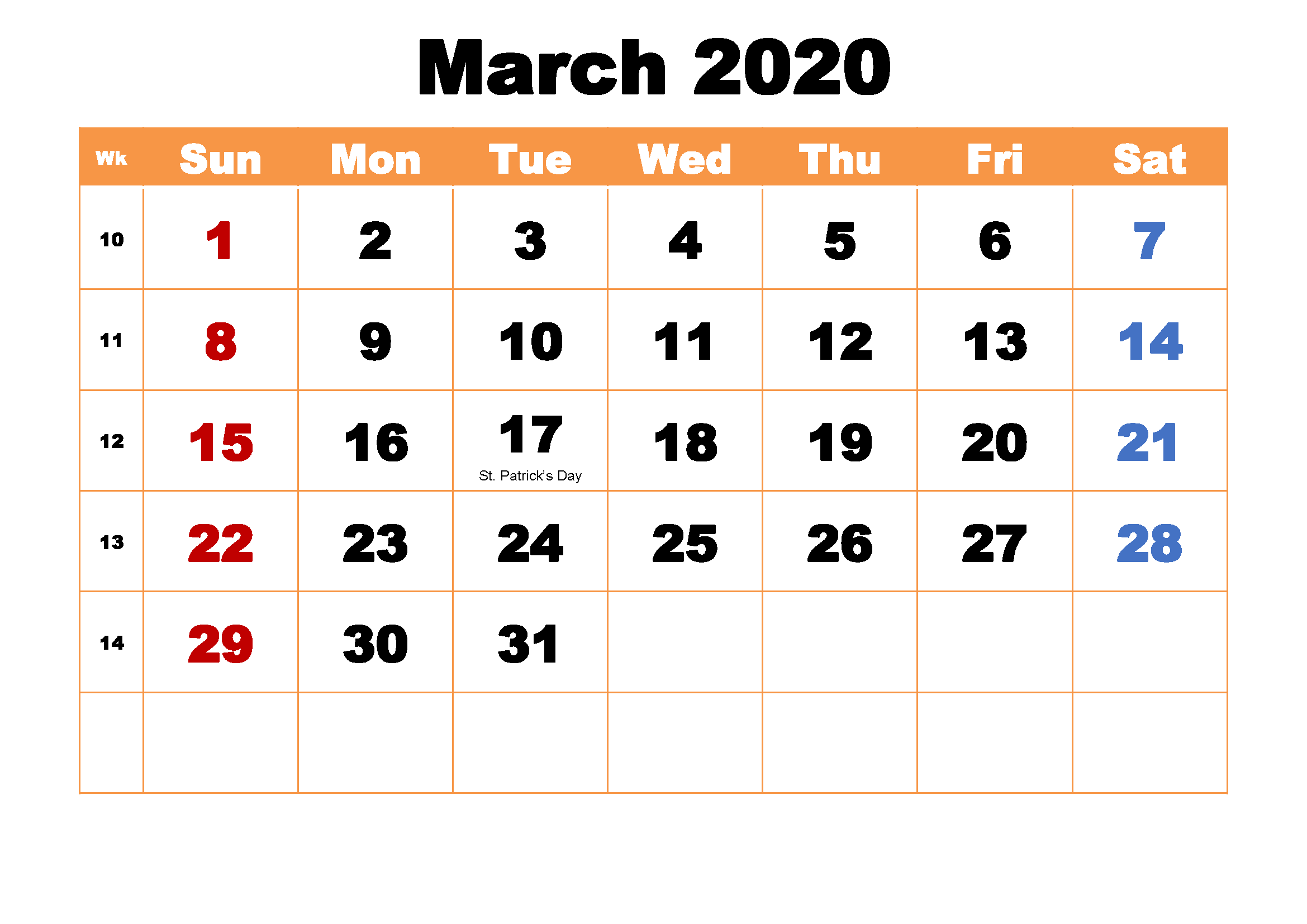 2020 Printable Calendar