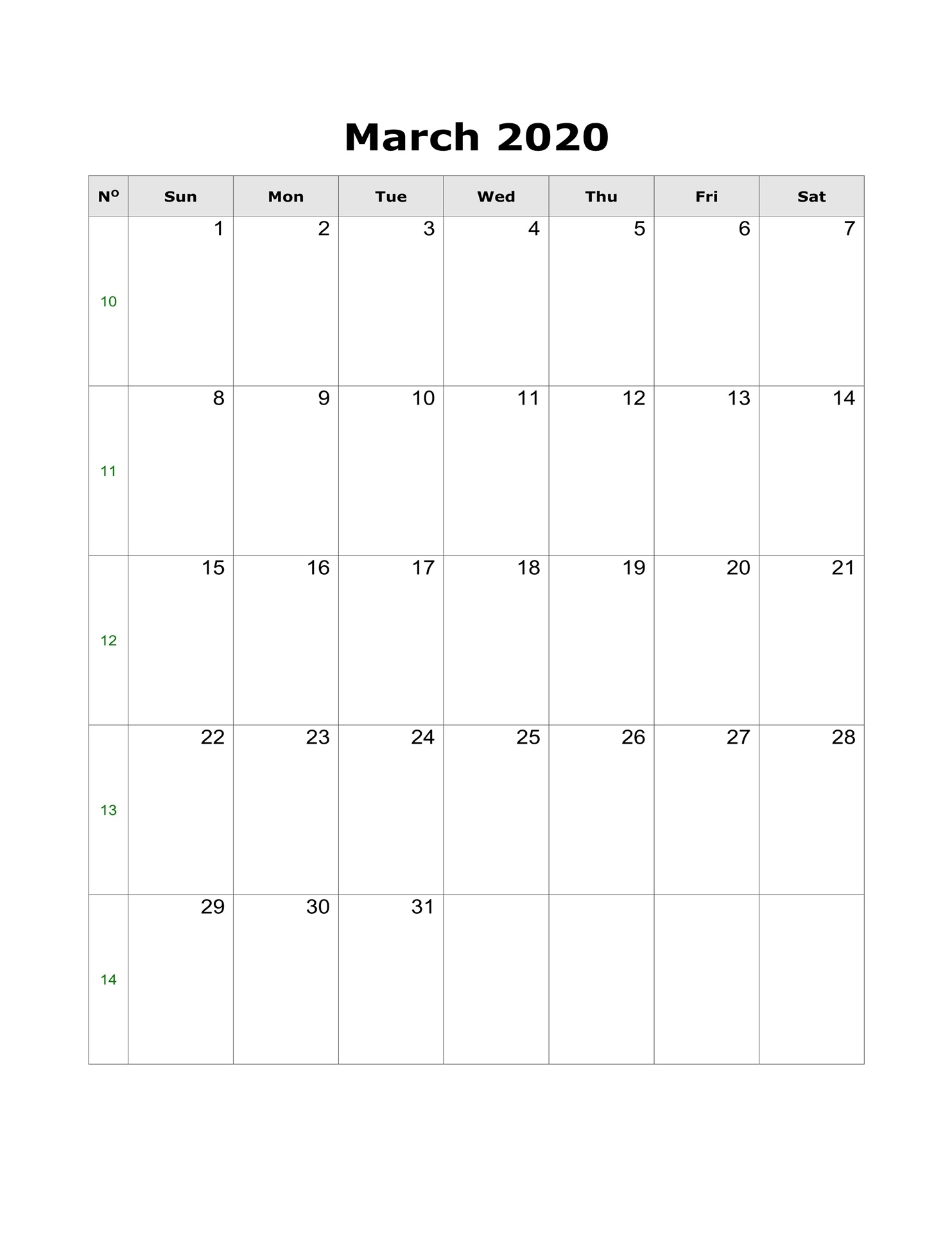 2020 Printable Calendar