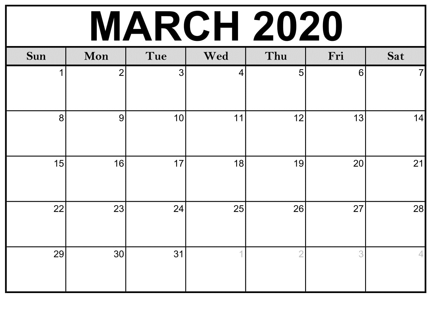 2020 Printable Calendar