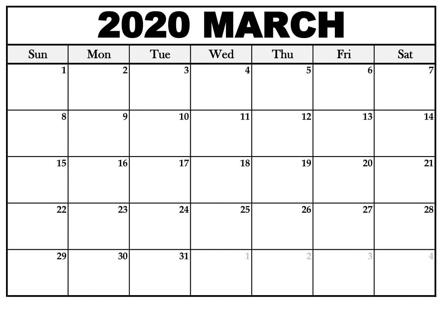 2020 Printable Calendar