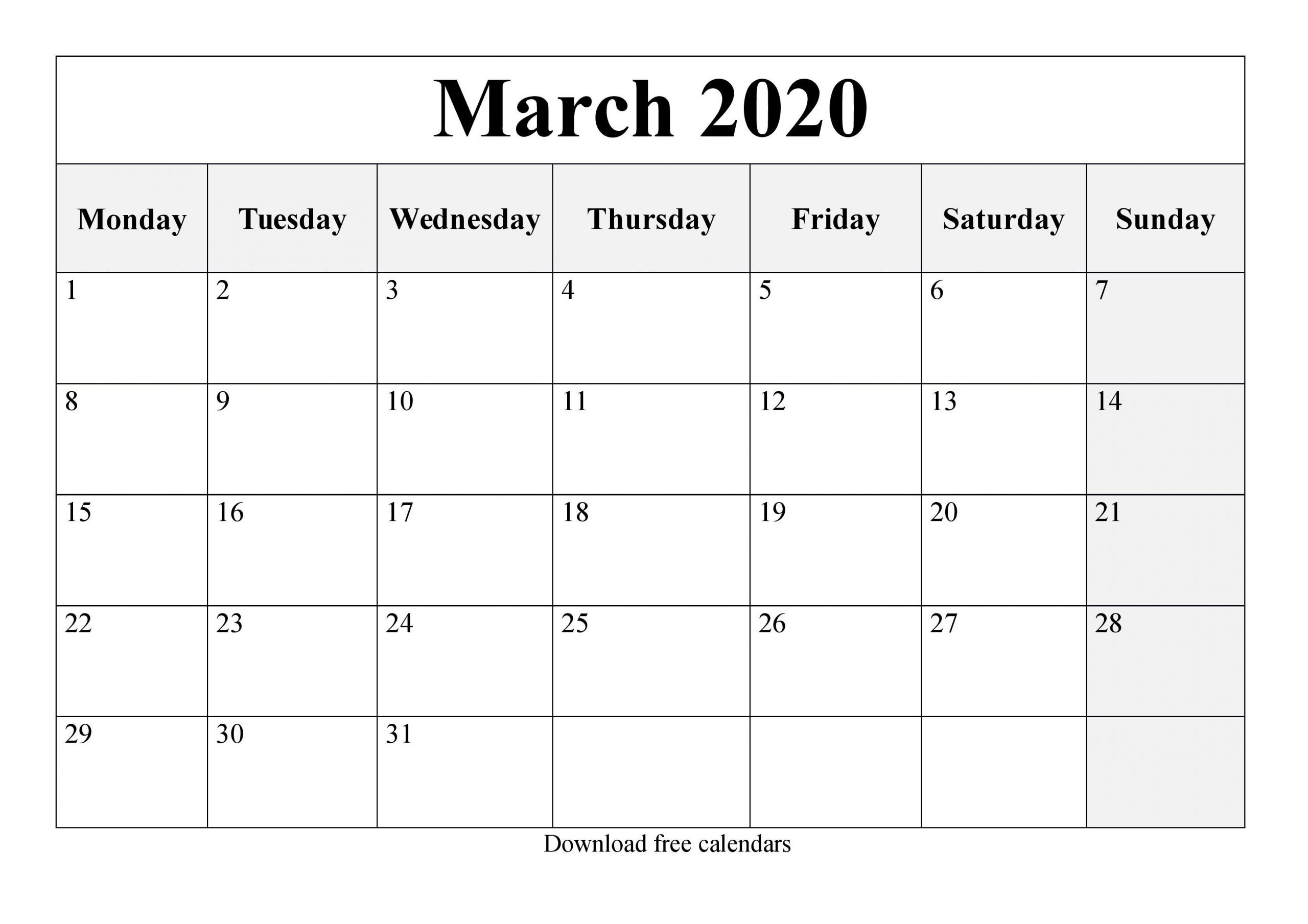 2020 Blank Calendar