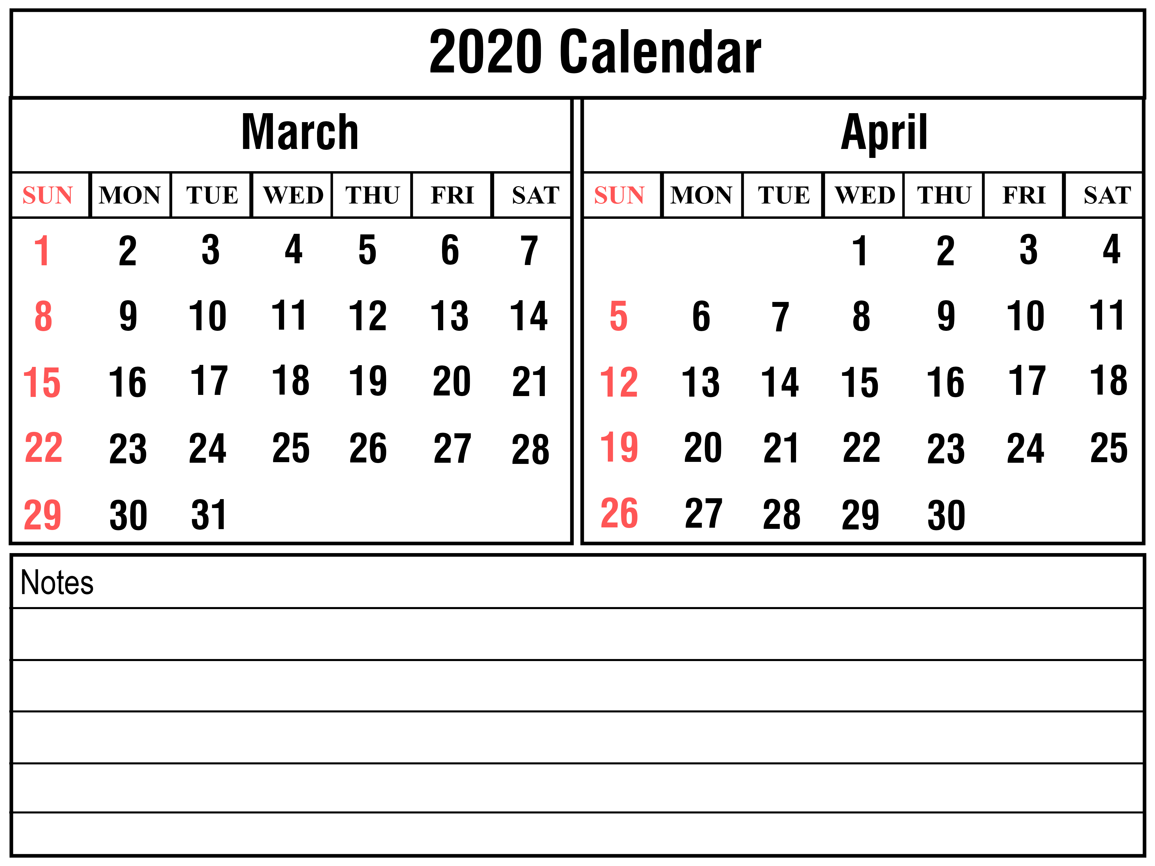 Printable Calendar 2020