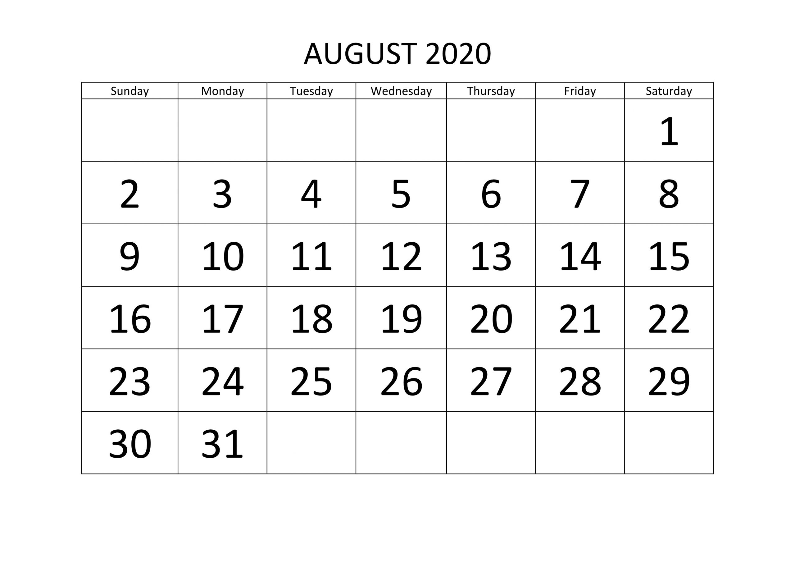 August 2020 Calendar Blank