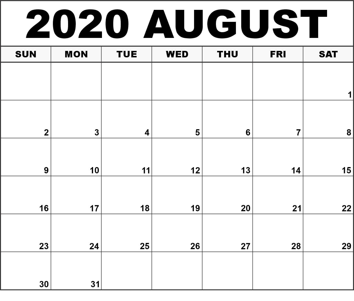 August 2020 Calendar