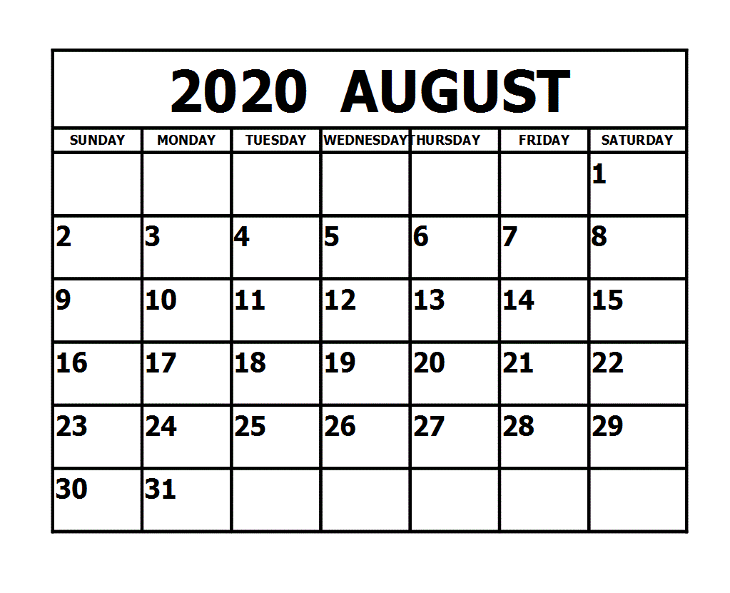 August 2020 Calendar