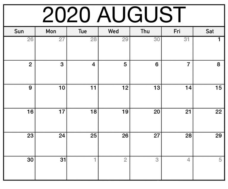 August 2020 Calendar Template Word Printable Blank Calendar Template