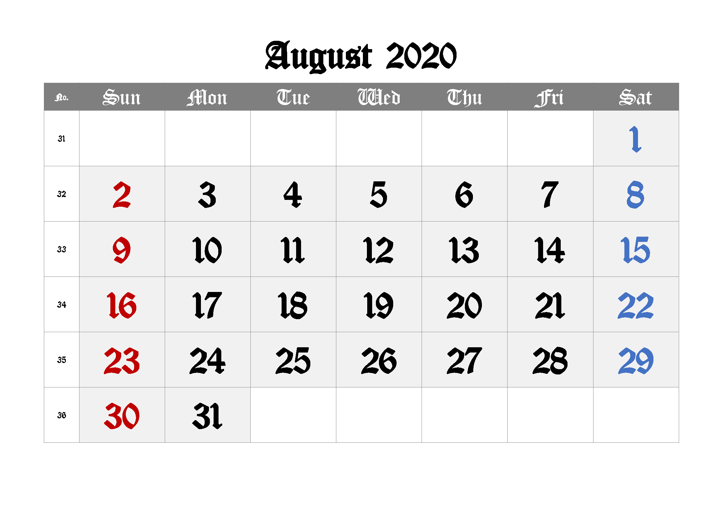 August Calendar