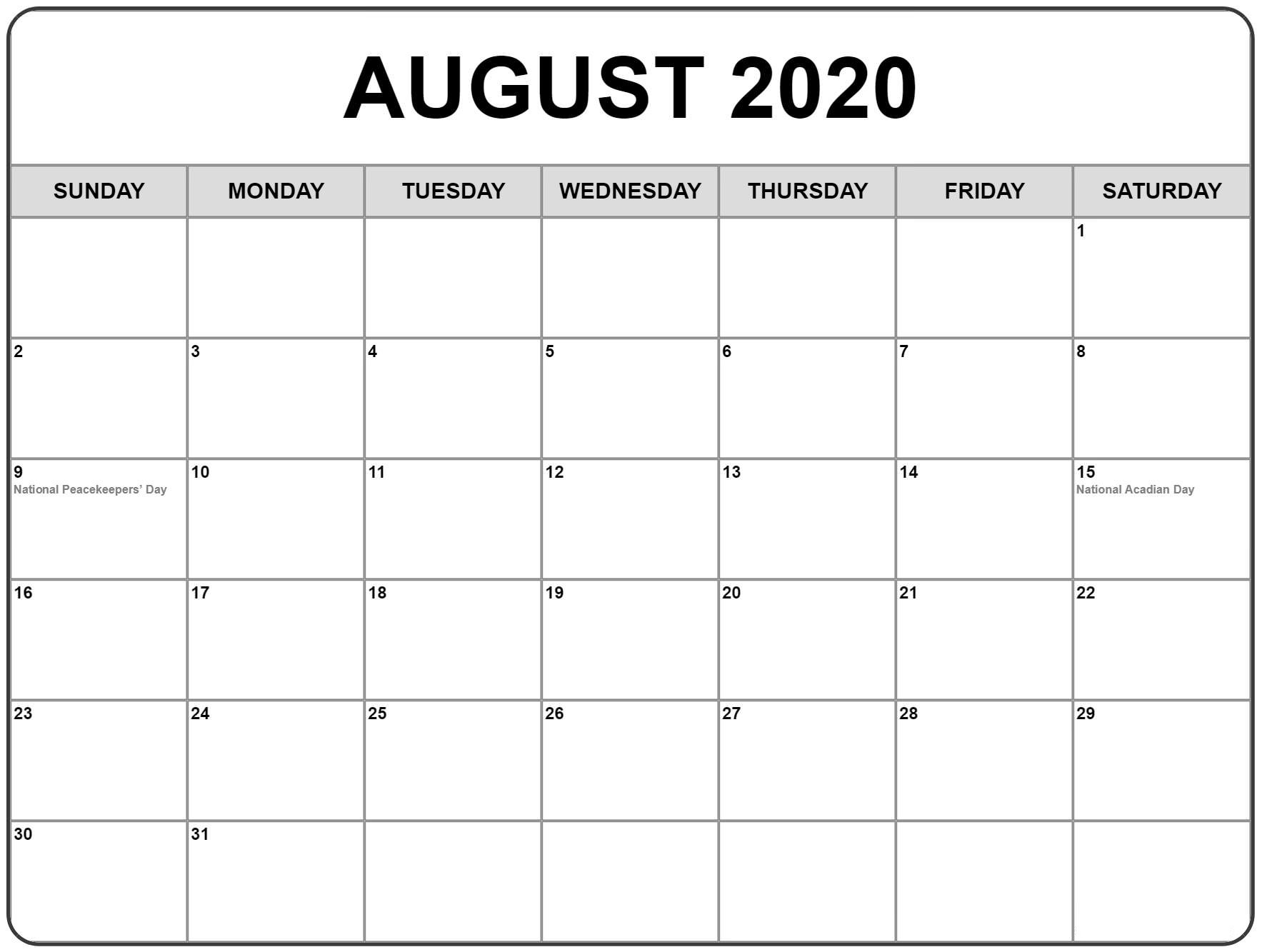 August Calendar