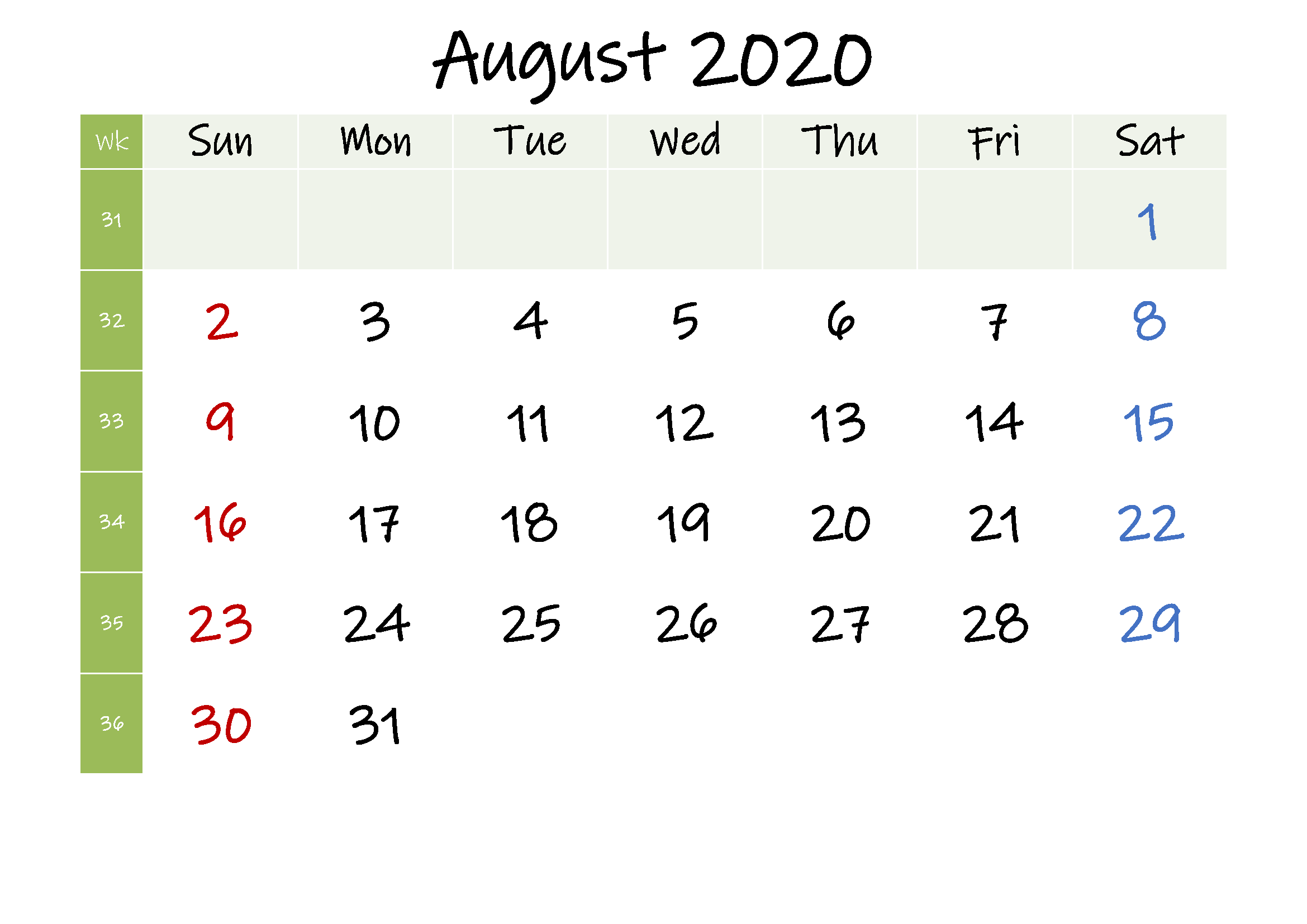 August Calendar