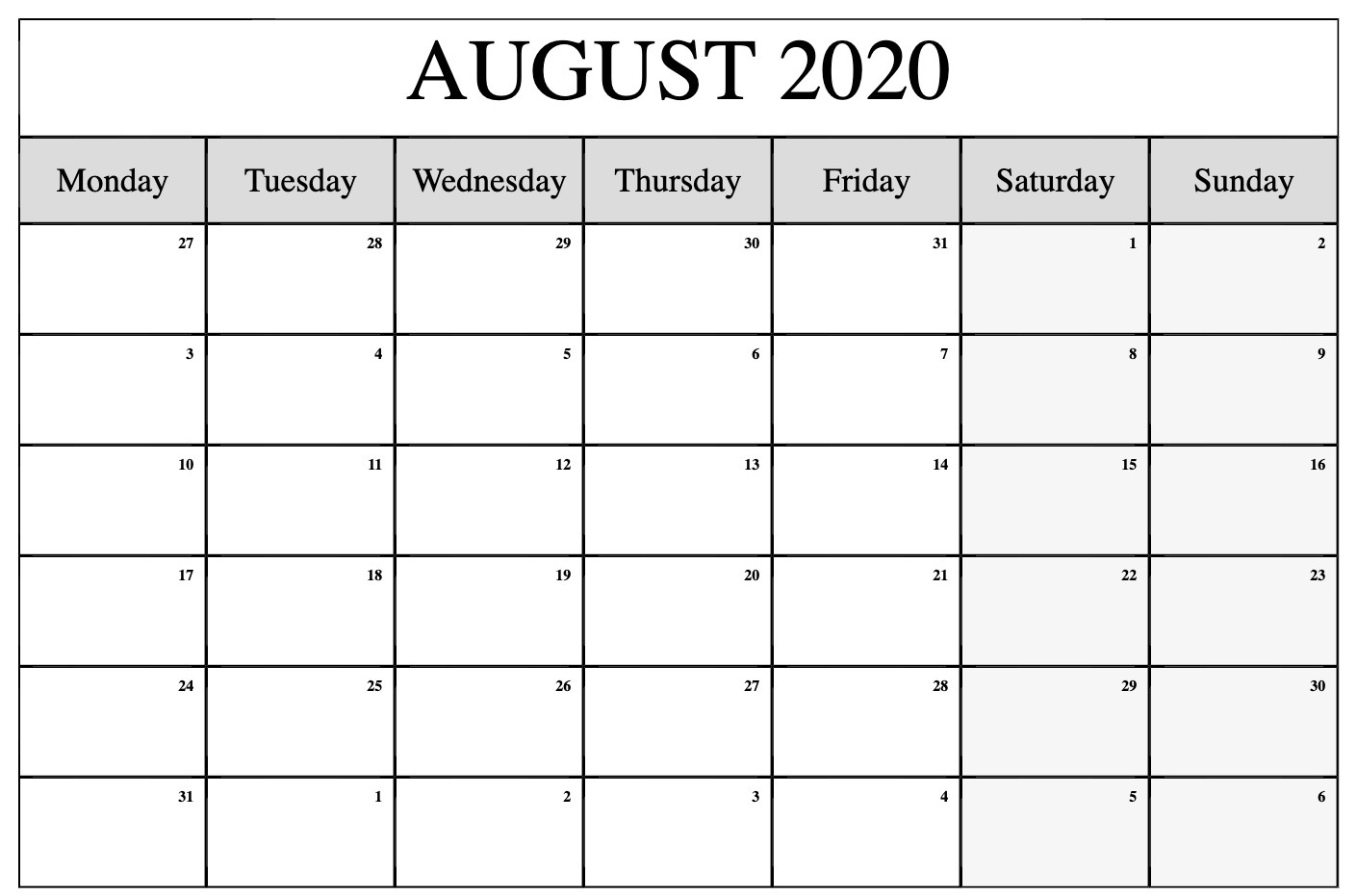 August Calendar