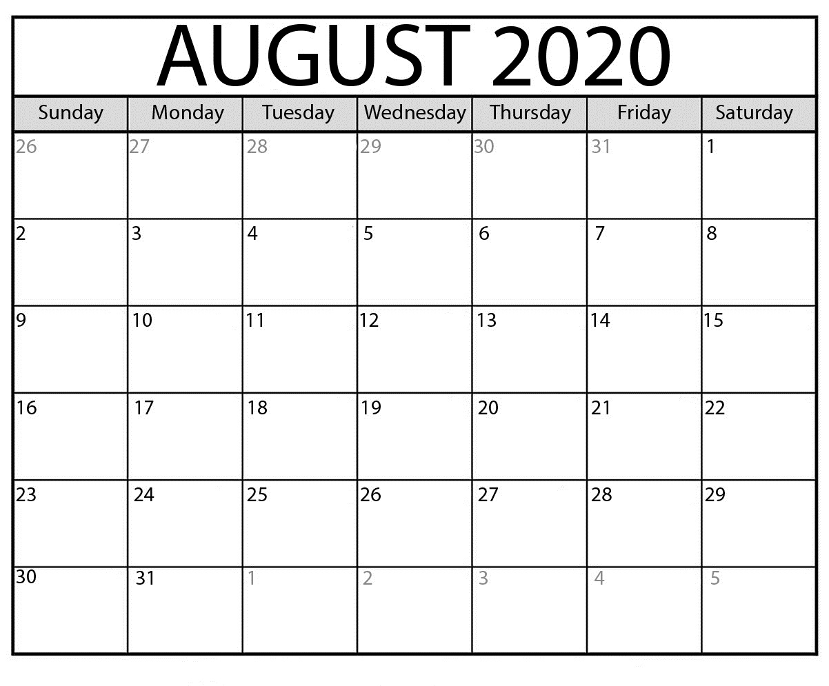 August Calendar 2020