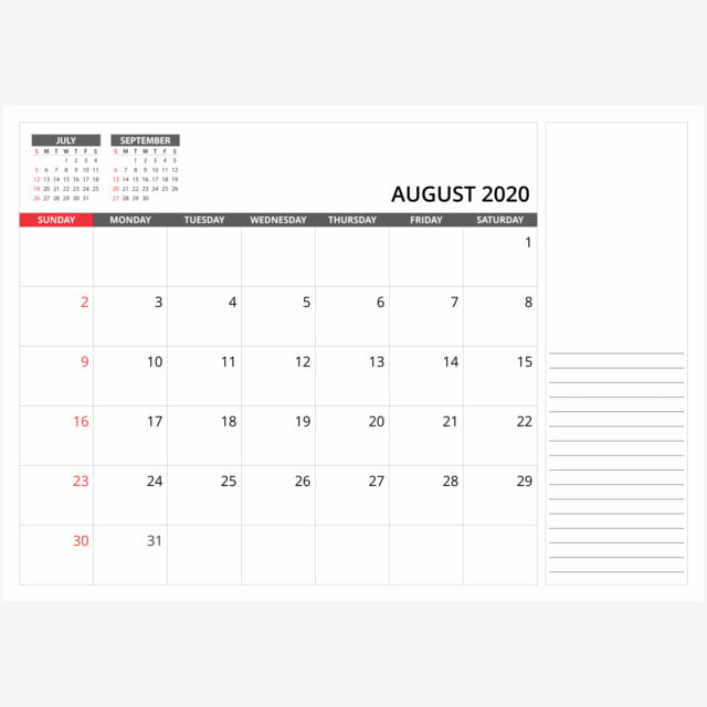 August Calendar 2020