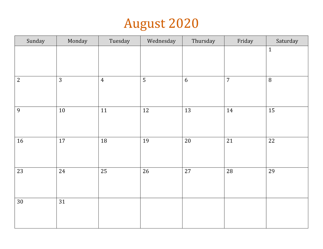 August Calendar