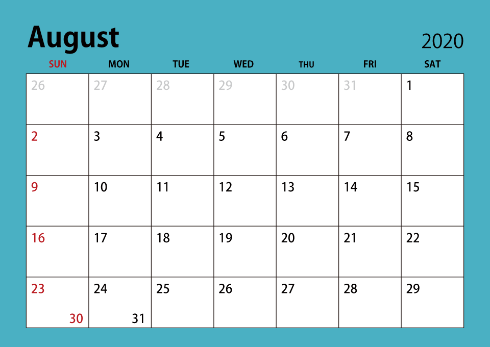 August 2020 Calendar