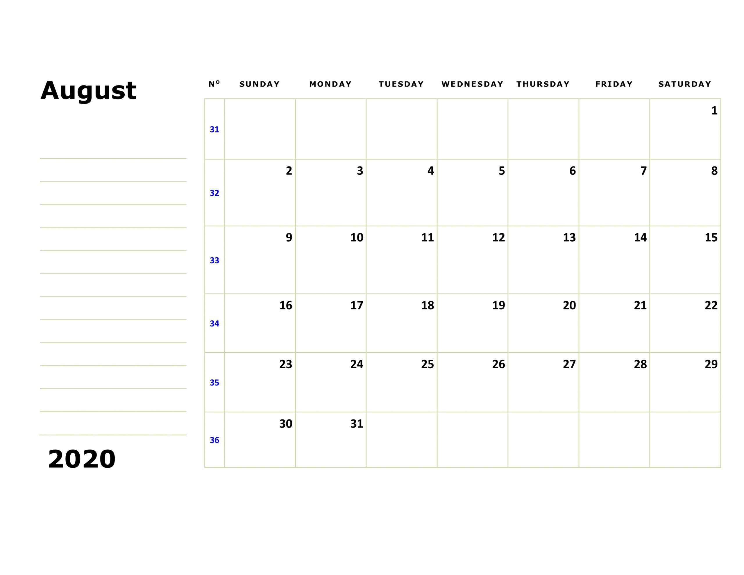 August Calendar