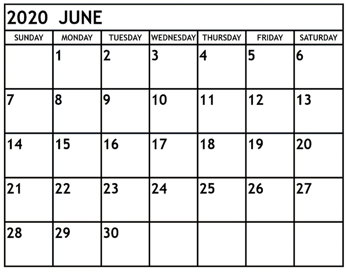 Blank Calendar June 2020 Printable