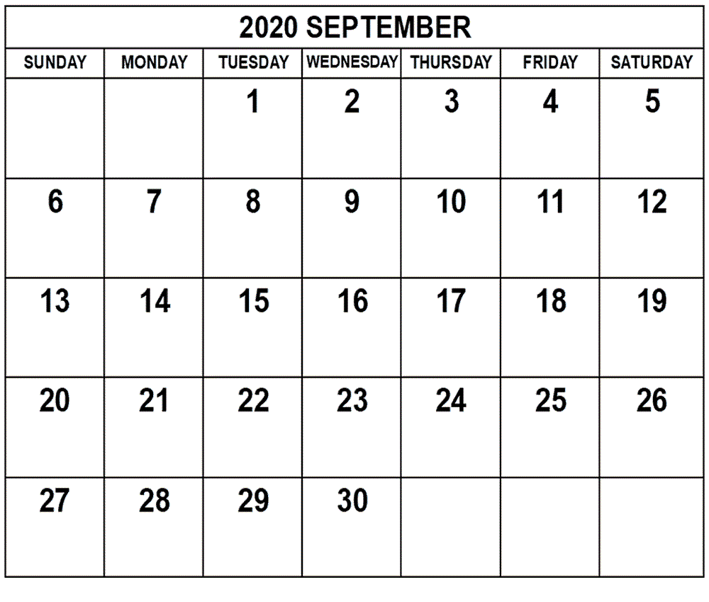 Blank September 2020 Calendar