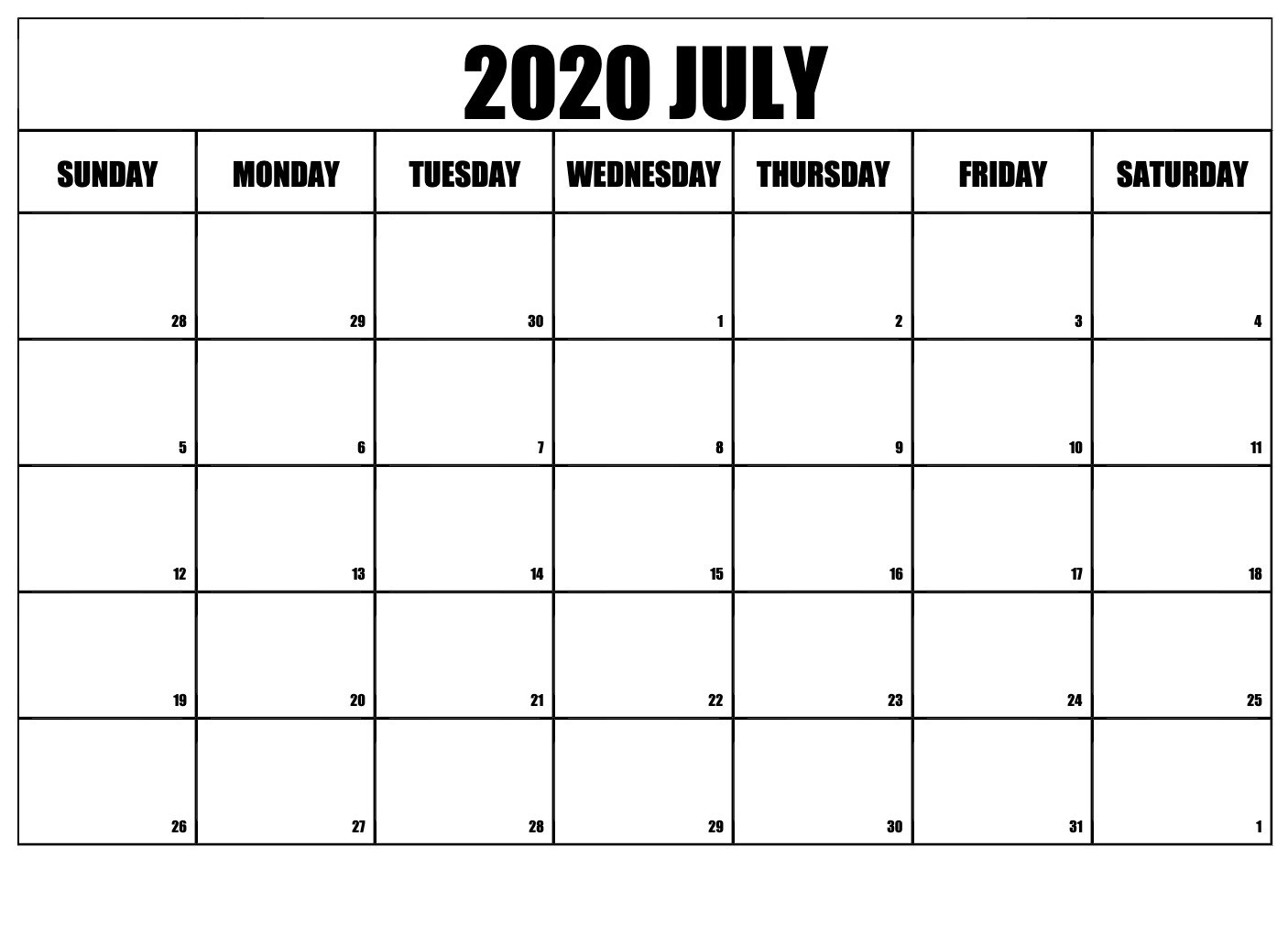 2020 July Calendar