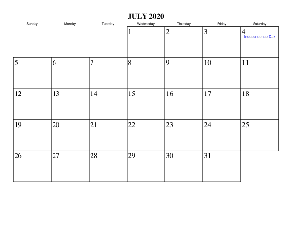 2020 July Calendar