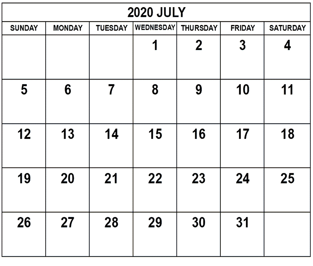 2020 July Calendar